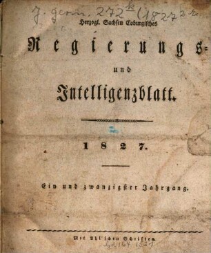 Herzogl.-Sachsen-Coburgisches Regierungs- und Intelligenzblatt. 1827