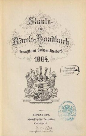 Staats- und Adreß-Handbuch des Herzogthums Sachsen-Altenburg. 1884