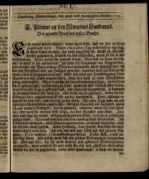 No. 17. Hamburg, Donnerstags, den zwey und zwanzigsten October 1739.