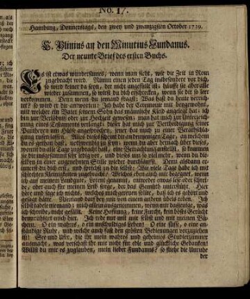 No. 17. Hamburg, Donnerstags, den zwey und zwanzigsten October 1739.