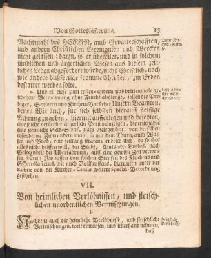 VII. Von heimlichen Verlöbnissen, und fleischlichen unordentlichen Vermischungen.