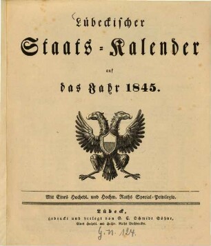 Lübeckischer Staats-Kalender : auf d. Jahr .... 1845