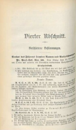 Vierter Abschnitt. Verschiedene Bestimmungen