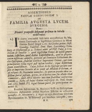 Assertiones Tabulae Genealogicae I.
