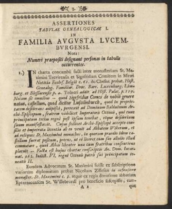 Assertiones Tabulae Genealogicae I.
