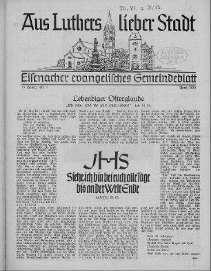 Eisenacher evangelisches Gemeindeblatt : April 1939