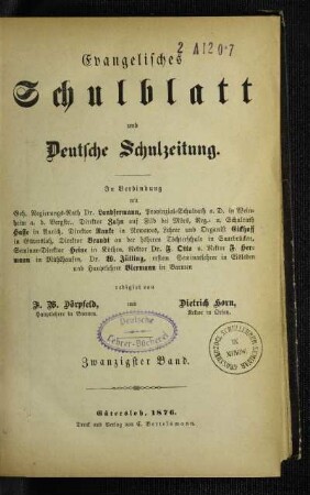 20: Evangelisches Schulblatt und deutsche Schulzeitung - 20.1876