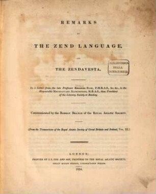 Remarks on the Zend language and the Zendavesta