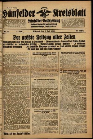 Erste Ausgabe vom Mittwoch, den 03. Juli 1940.