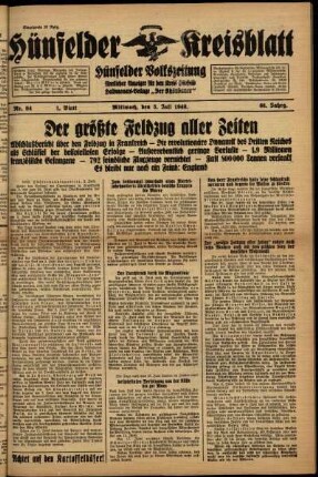 Erste Ausgabe vom Mittwoch, den 03. Juli 1940.