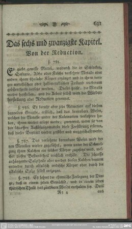 Das sechs und zwanzigste Kapitel. Von der Reduction