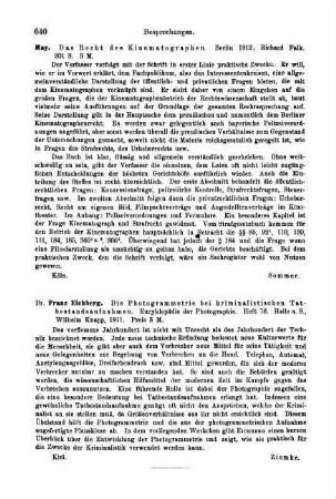 640, Franz Eichberg. Die Photogrammetrie bei kriminalistischen Tatbestandsaufnahmen. 1911