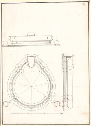 Pedetti, Peter Moritz (Maurizio); Eichstätt , Residenzplatz; Kleiner Brunnen (Codex Aureatinus) - Kleiner Brunnen - Unterbau (Grundriss, Schnitte)