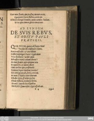 Ad Eundem De Suis Rebus, Et Obitu Pauli Praetorii.