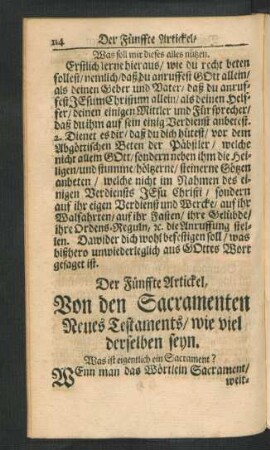 Der Fünffte Artickel, Von den Sacramenten Neues Testaments, ...