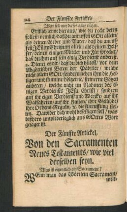 Der Fünffte Artickel, Von den Sacramenten Neues Testaments, ...