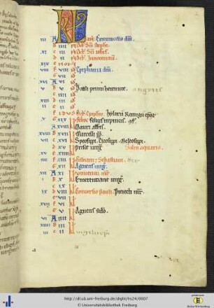 [2r - 7v] Kalender (mit Angaben zur Festrechnung).