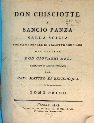 Don Chisciotte e Sanzio Panza nella Sicilia : Poema originale in Dialetto Siciliano, 1