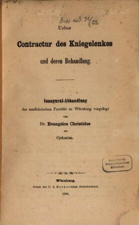 Ueber die Contractur des Kniegelenkes und deren Behandlung