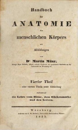 Handbuch der Anatomie des menschlichen Körpers, 4. Lehre vom Hirne, dem Rückenmarke und den Nerven