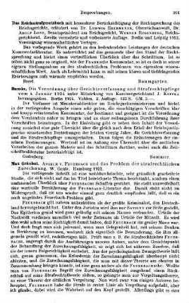 361, Bumke. Die Verordnung über Gerichtsverfassung und Strafrechtspflege vom 4. Januar 1924. 1924