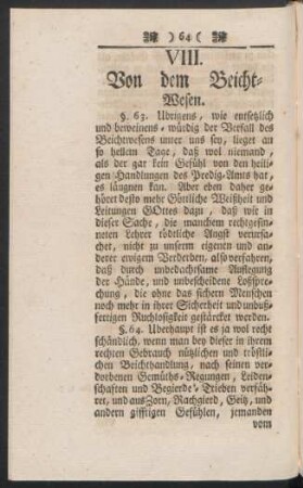 VIII. Von dem Beicht-Wesen