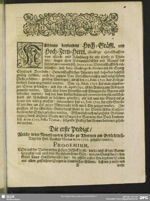 Die erste Predigt, Welche in der Neuerbaueten Kirche zu Thurnau am Gedächtniß-Tage des Heil. Apostels Thomae Anno 1702 gehalten worden