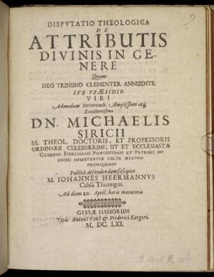 Disputatio Theologica De Attributis Divinis In Genere