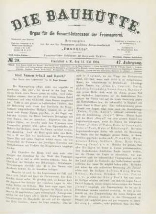 No. 20. Frankfurt a. M., den 14. Mai 1904. 47. Jahrgang.