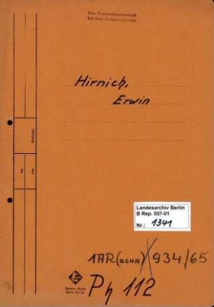 Personenheft Erwin Hirnich (*18.10.1911), SS-Hauptsturmführer