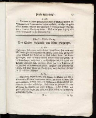 Fünfte Abtheilung. Von Kirchen- Hospitals- und Pfarr-Hölzungen.