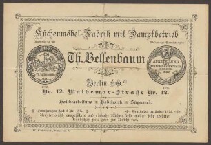 Werbepostkarte Küchenmöbel-Fabrik mit Dampfbetrieb "Th. Bellenbaum", Waldemarstraße 12