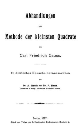 Abhandlungen zur Methode der kleinsten Quadrate