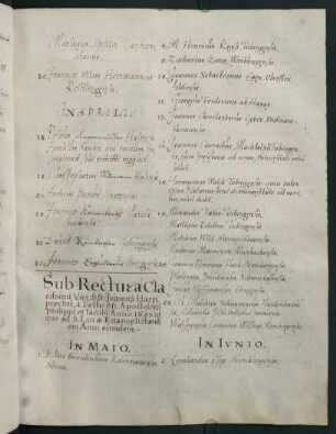 Sommerhalbjahr 1603. Rektorat Johann(es) Harpprecht