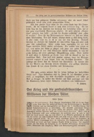 Der Krieg und die zentralafrikanischen Missionen der Weißen Väter