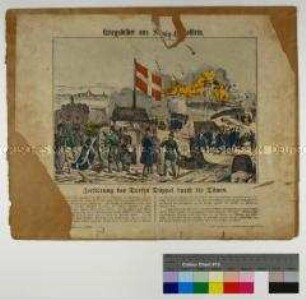 Neuruppiner Bilderbogen Nr. 4695 - Kriegsbilder aus Schleswig-Holstein. Zerstörung des Dorfes Düppel durch die Dänen