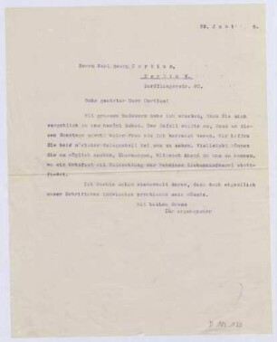 Schreiben an Karl Georg Curtius, Buchhandlung (Brief)