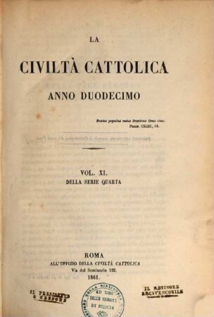 La civiltà cattolica : pubbl. periodica per tutta l'Italia. 4, 11 = A. 12. 1861
