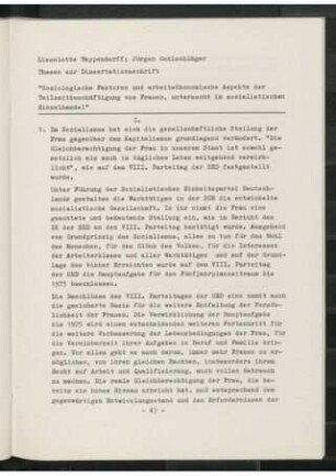 Soziologische Faktoren und arbeitsökonomische Aspekte der Teilzeitbeschäftigung von Frauen, untersucht im sozialistischen Einzelhandel : Thesen zur Dissertationsschrift A