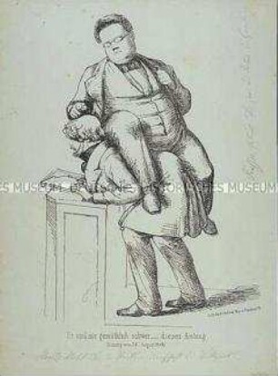 Er wird mir gemütlich schwer, dieser Antrag - Karikatur auf die Abgeordneten der Frankfurter Nationalversammlung M. Mohl und G. Riesser