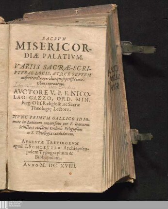 [1]: Sacrvm Misericordiæ Palativm Sacrum misericordiae palatium : Variis Sacræ-Scriptvræ Locis, Atqve Septem misericordiæ operibus quasi peristromatibus exornatum