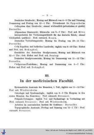 III. In der medicinischen Facultät.