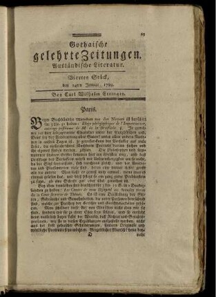 Viertes Stück, den 24ten Januar, 1789.