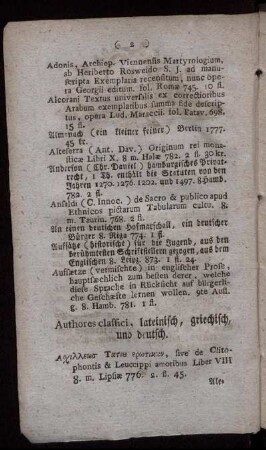 Authores classici, lateinisch, griechisch, und deutsch.