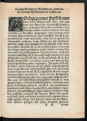 Hertzog Georgen zu Sachssen etc. antwort An Landgraff Philipsen zu Hessen etct