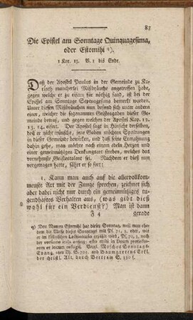 Die Epistel am Sonntage Quinquagesima oder Estomihi. 1 Kor. 13. V. 1 bis Ende