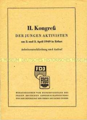 Flugschrift mit Dokumenten zum II. Kongress der Jungen Aktivisten