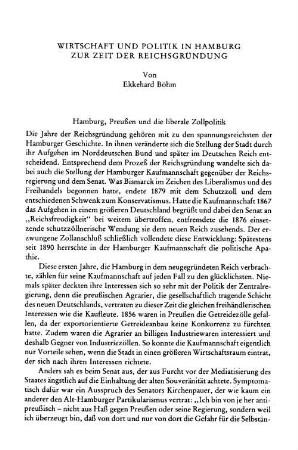 Wirtschaft und Politik in Hamburg zur Zeit der Reichsgründung