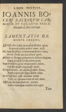 Ioannis Boceri Sacrorum Carminum Et Variarum Precationum Liber tertius.