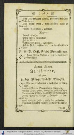 Kaiserl. Königl. Zollämter, und zwar in der Margraffschaft Burgau.